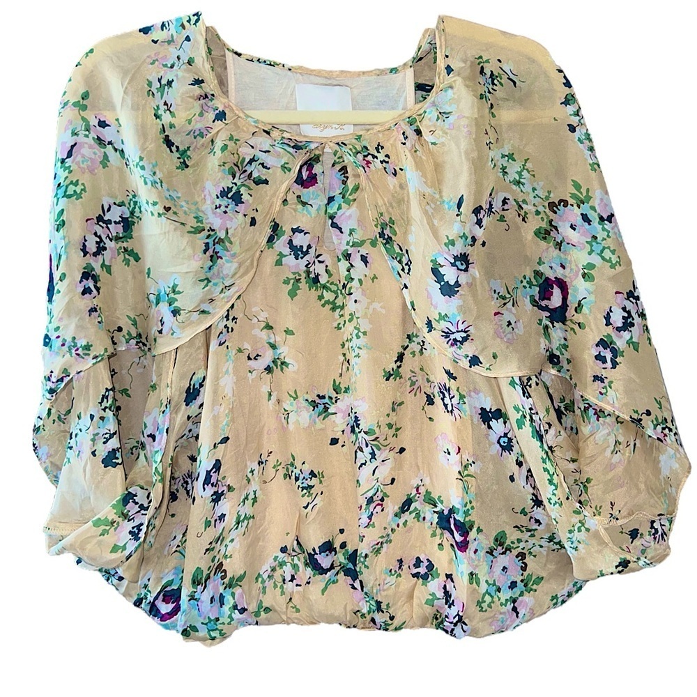 Aryn K 100% Silk Floral Butterfly Sleeve Shirt Top Blouse Women’s Size Small S - Picture 2 of 13
